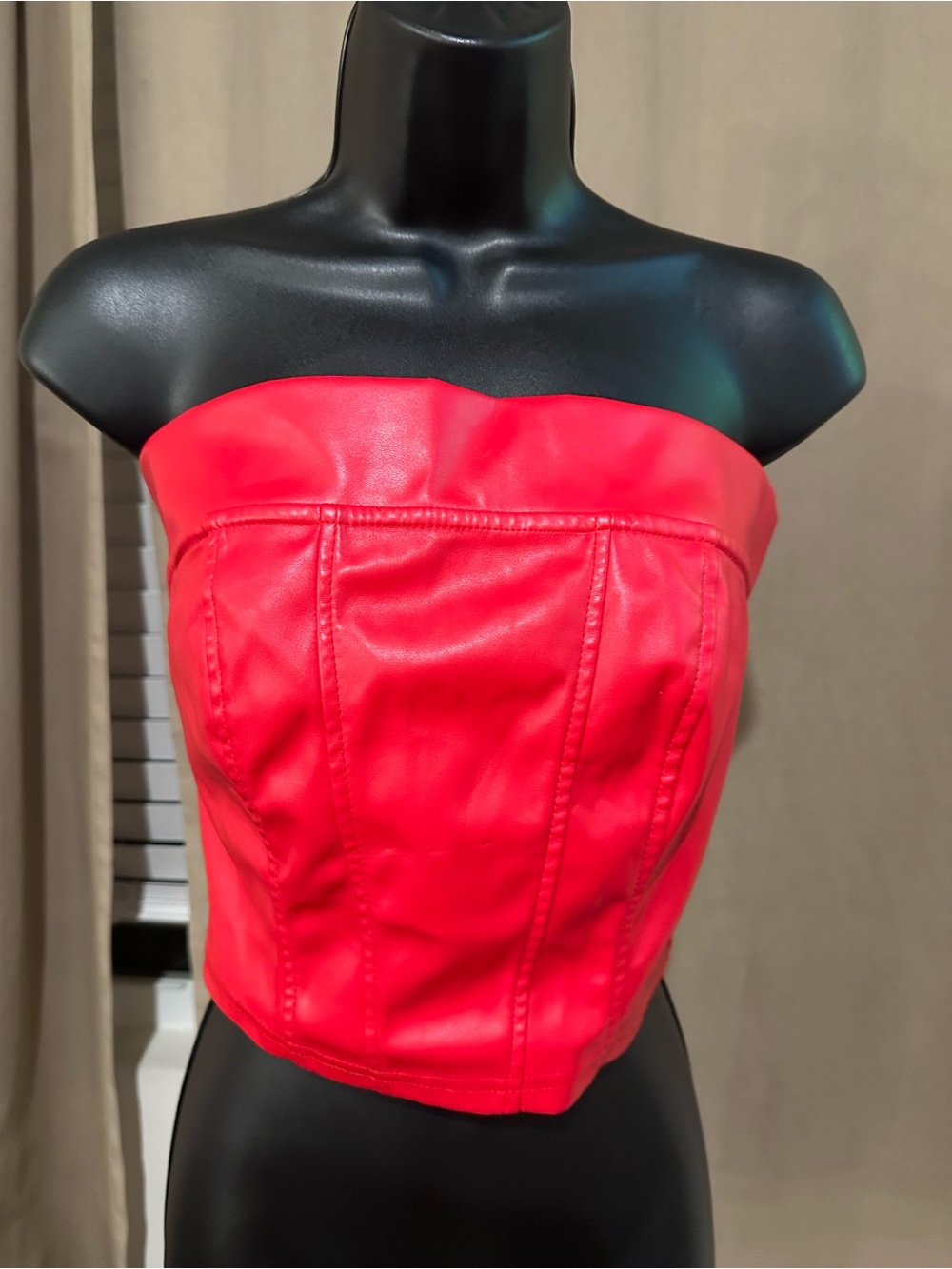 Red Faux Leather Strapless Corset Top